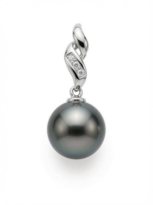10mm AAA Tahitian Pearl & Diamond Pendant in 14K White Gold | Handmade (Copy)