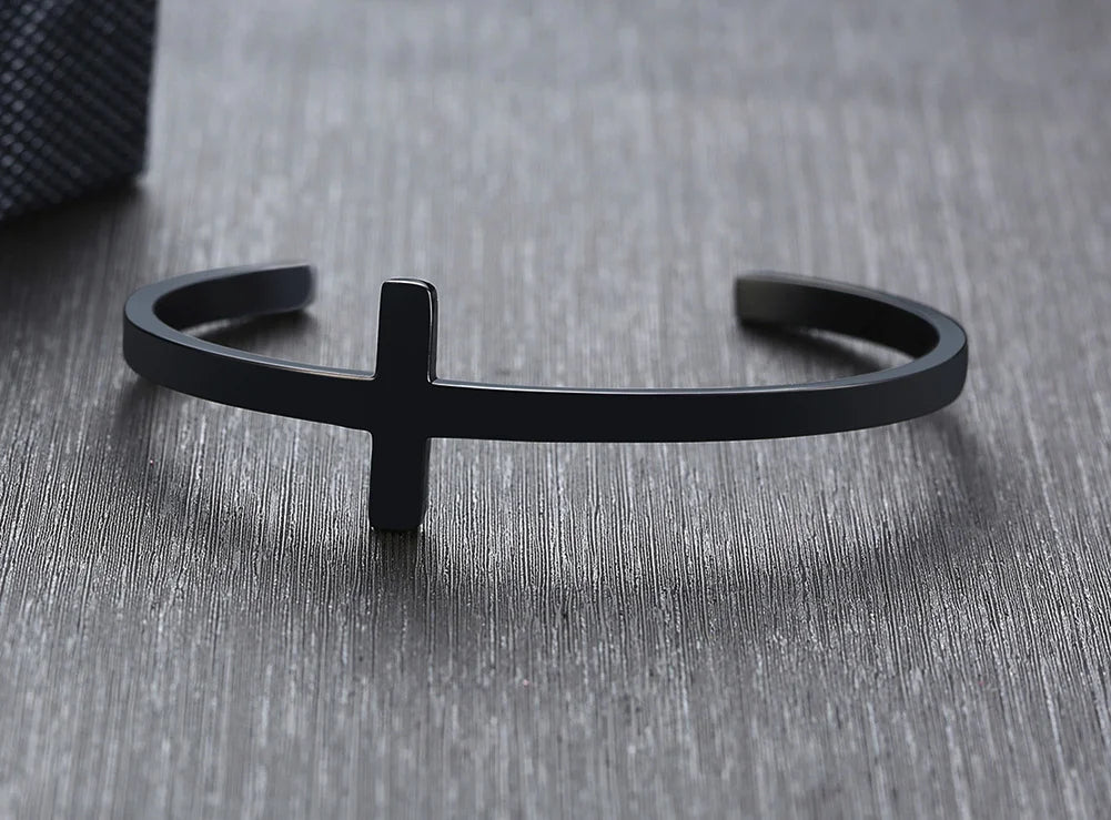 Sideways Crosss cuff Bracelet unisex in silver-gold and black