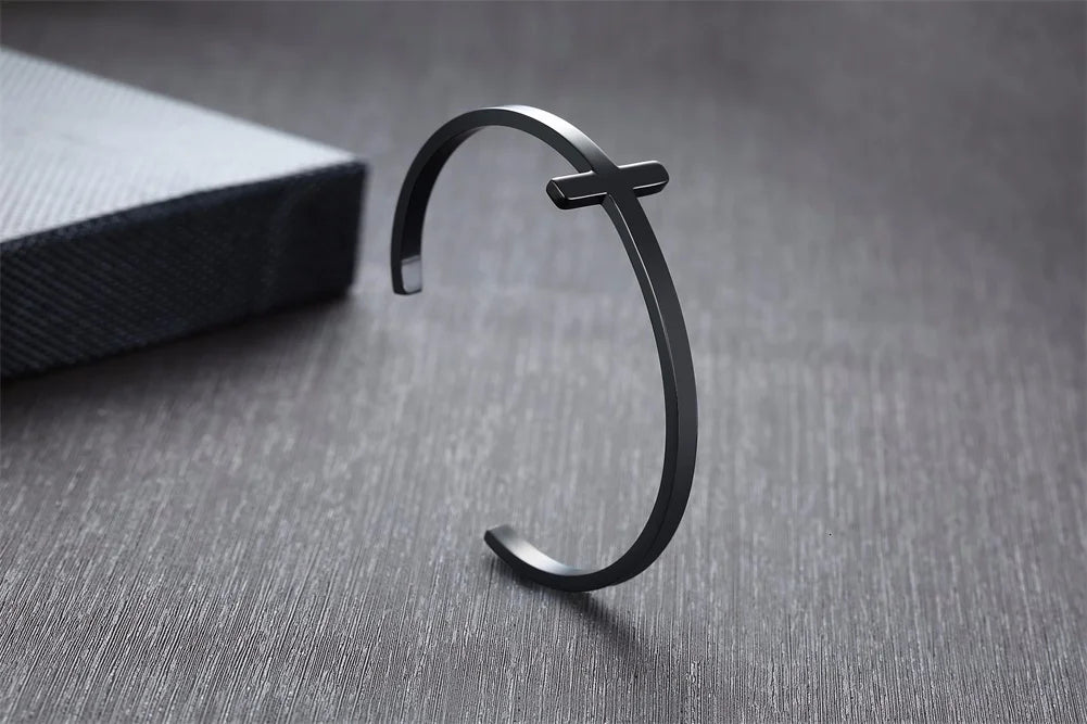 Sideways Crosss cuff Bracelet unisex in silver-gold and black