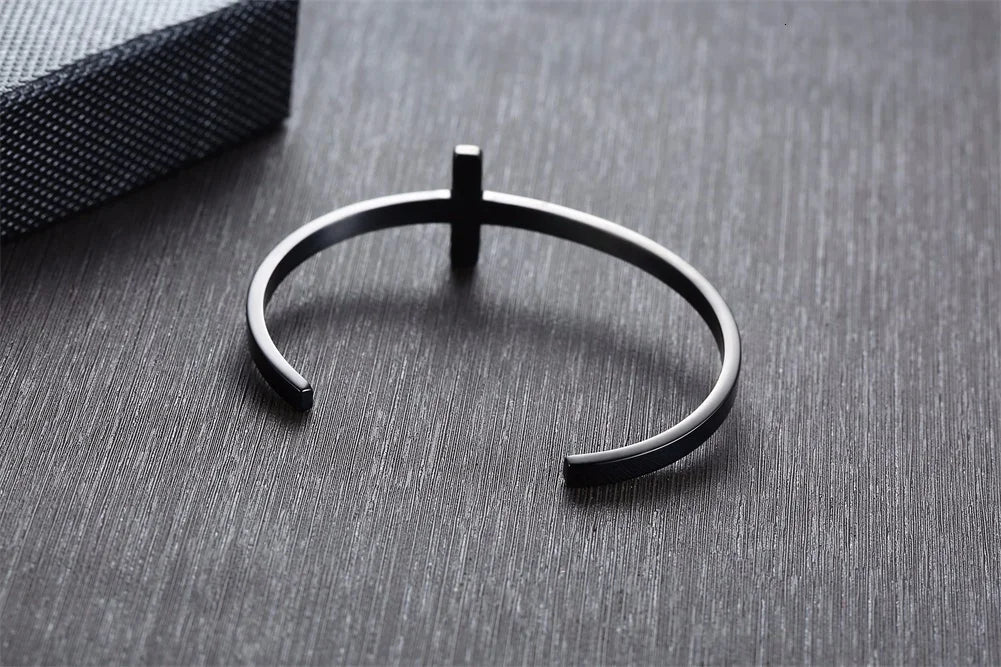 Sideways Crosss cuff Bracelet unisex in silver-gold and black