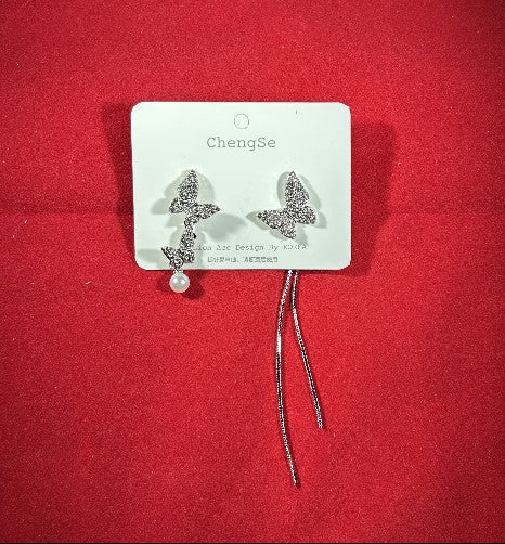 rhinestone post earrings in silver with Butterfly style