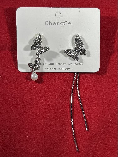 rhinestone post earrings in silver with Butterfly style