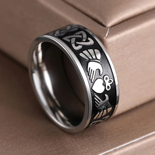 Stainless steel irish claddagh unisex ring