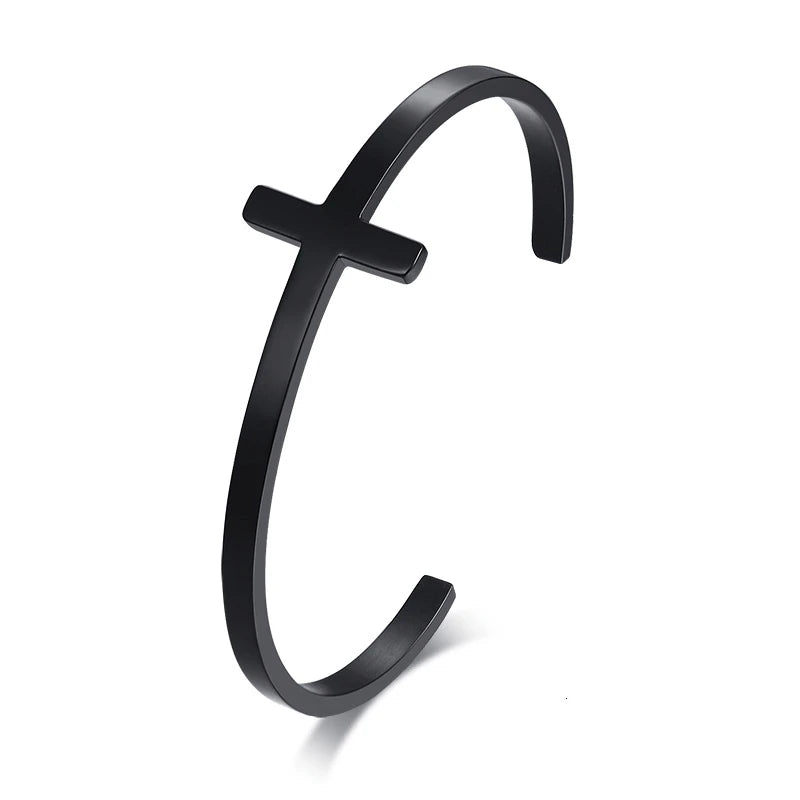 Sideways Crosss cuff Bracelet unisex in silver-gold and black