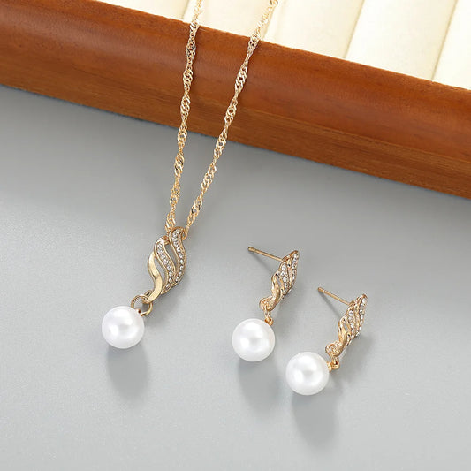 Pearl & Rhinestone Necklace Earring Set | Elegant Gift