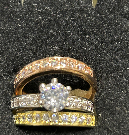 Wholesale Women's Fashion Rings - Three-Tone Stack