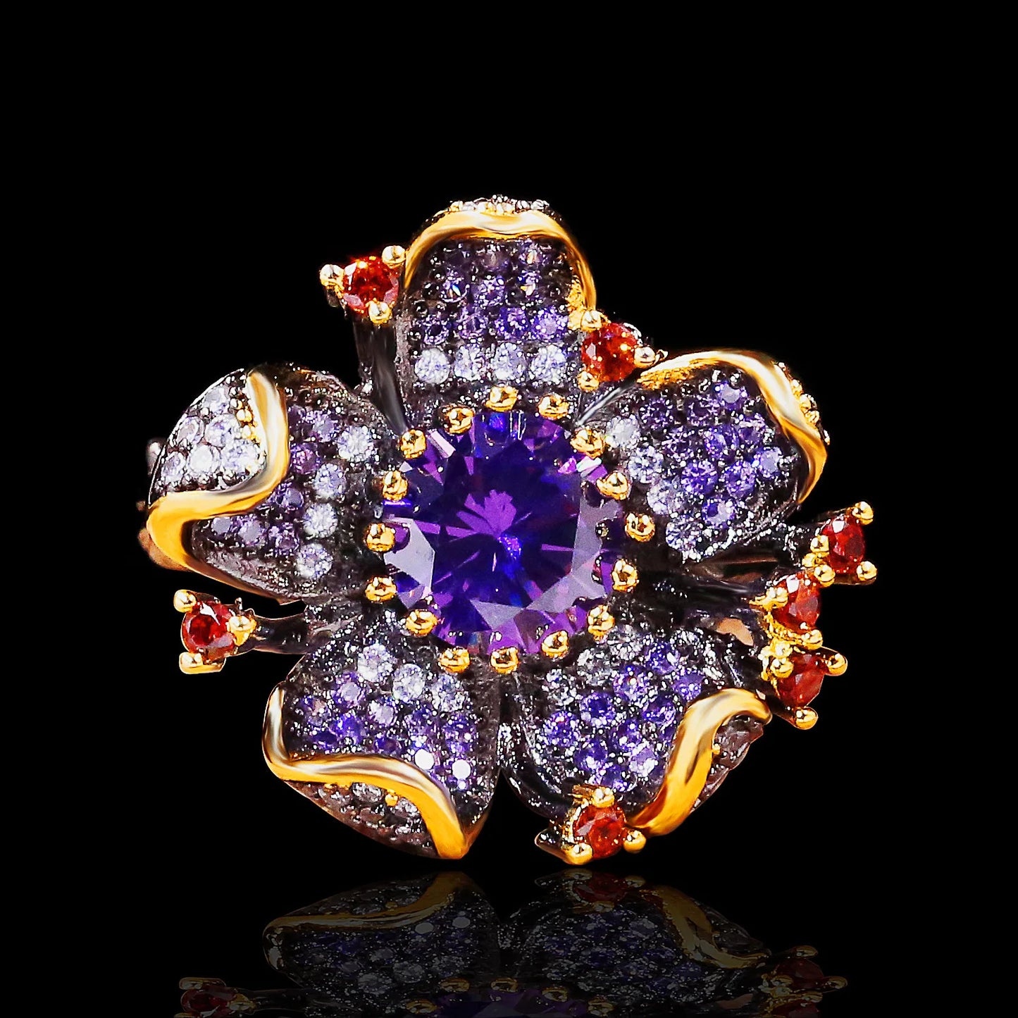 Nightfall Jewell Women’s Bloom Ring with Crystal & Amethyst Stones