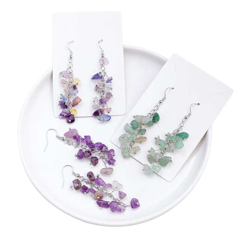 Handcrafted genuine stone dangle light weight grape style dangle earrings
