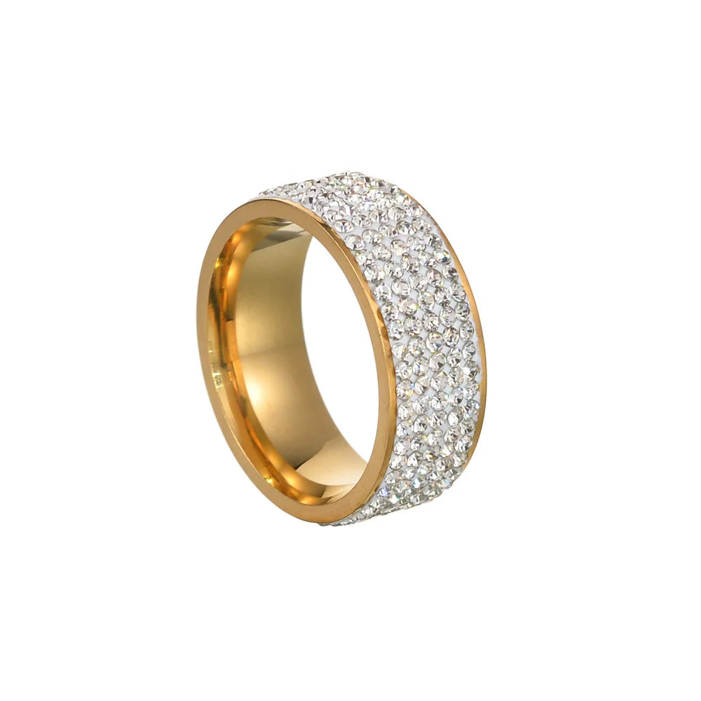 Stainless Steel CZ Crystal 5-Row Ring | Sizes 6–12
