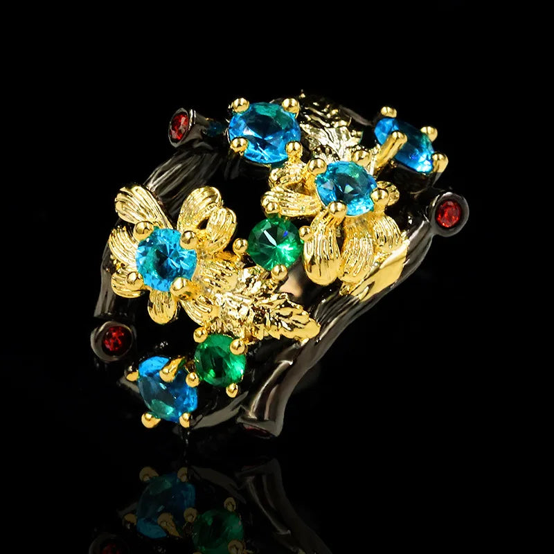Midnight Bloom Statement Ring
