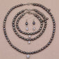 Exquisite Fresh Water Pearl with Zircon Necklace Earrings Bracelet Anklet Four piece Set  ideal for Christmas, Valentine's Day and Thanksgiving gifts, suitable for everyday, wedding and birthday[NK-XL2501-silver-01]