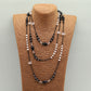 100% handmade black and white stone with natural freshwater Pearl long necklace Boho style Handmade long necklace with small fish pendant Fashion sweater chain  Suitable for  Valentine's Day【NK-XL2501Black-02】