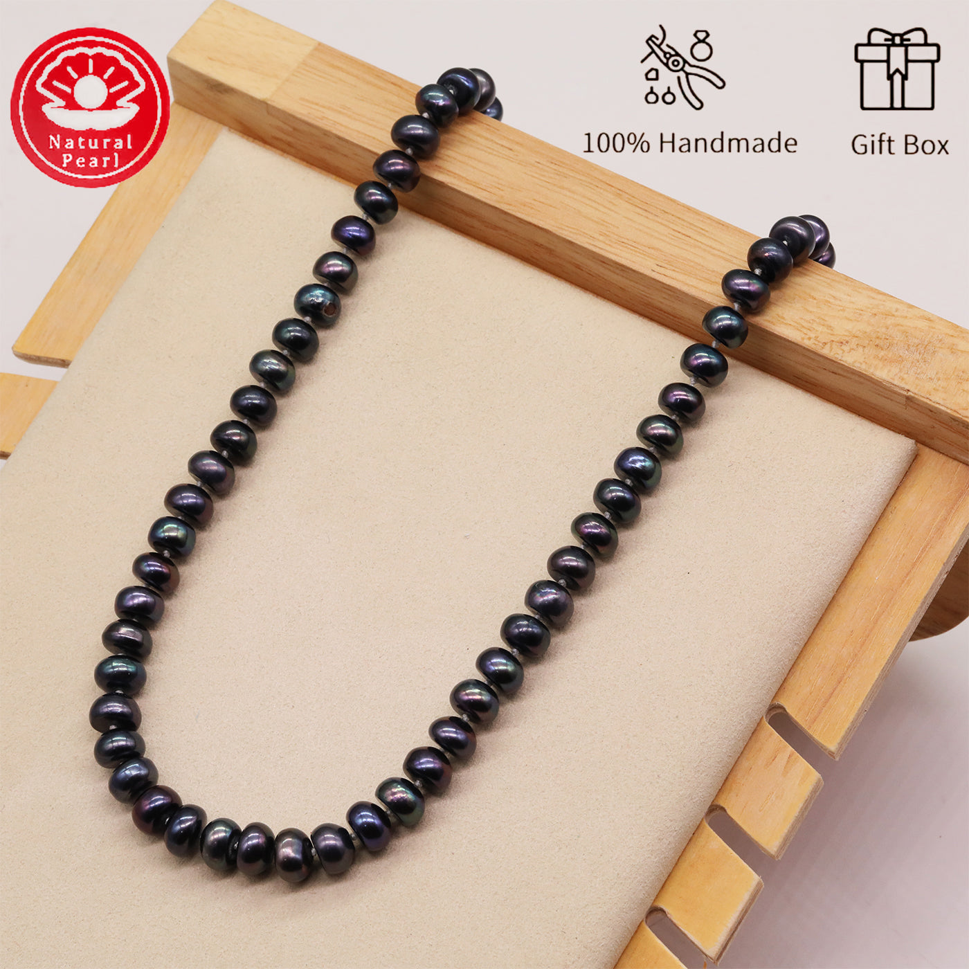 100% handmade 9-10mm unique Flat Freshwater Pearl necklace Luxury AAA+ Freshwater Pearl Necklace jewelry, with gift box, elegant men's and women's jewelry holiday gifts, suitable for everyday and party wear[XL-2501Purple-01]