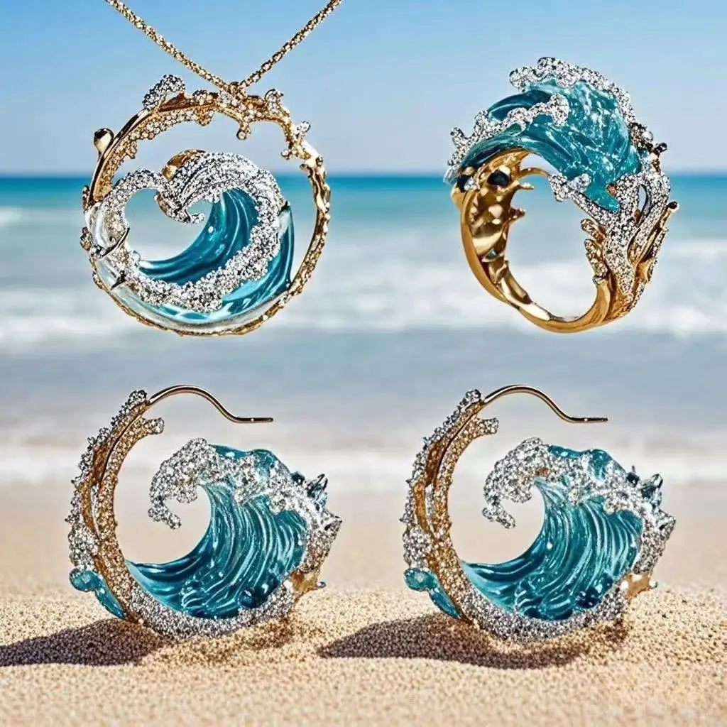 Exciting Wave pendant-ring-earring fashion jewelry set