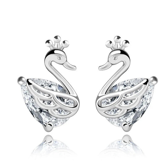 Elegant 925 Sterling Silver Crown Swan Earrings