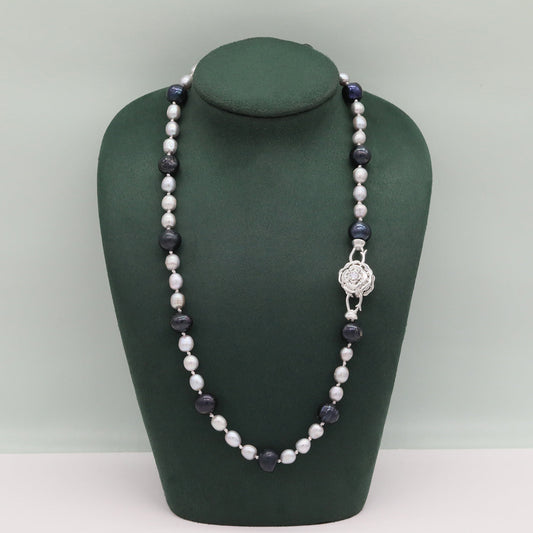 100% handmade 17.7inch long Freshwater Pearl Necklace Fashion design Men's and women's Freshwater Pearl necklace suitable for everyday, wedding, birthday party and anniversary【NK-XL2501Black-01】