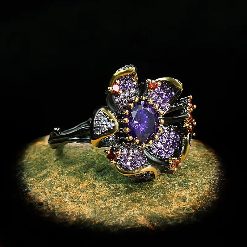 Nightfall Jewell Women’s Bloom Ring with Crystal & Amethyst Stones