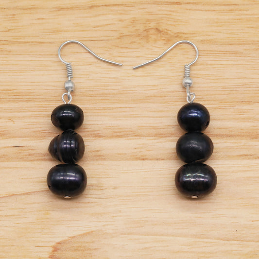Elegant Freshwater Pearl Drop Earrings - Luxurious & Simple Design, Perfect for Weddings, Anniversaries, Christmas, Valentine's Day & Thanksgiving Gifts【NK-EH2501Black-01】