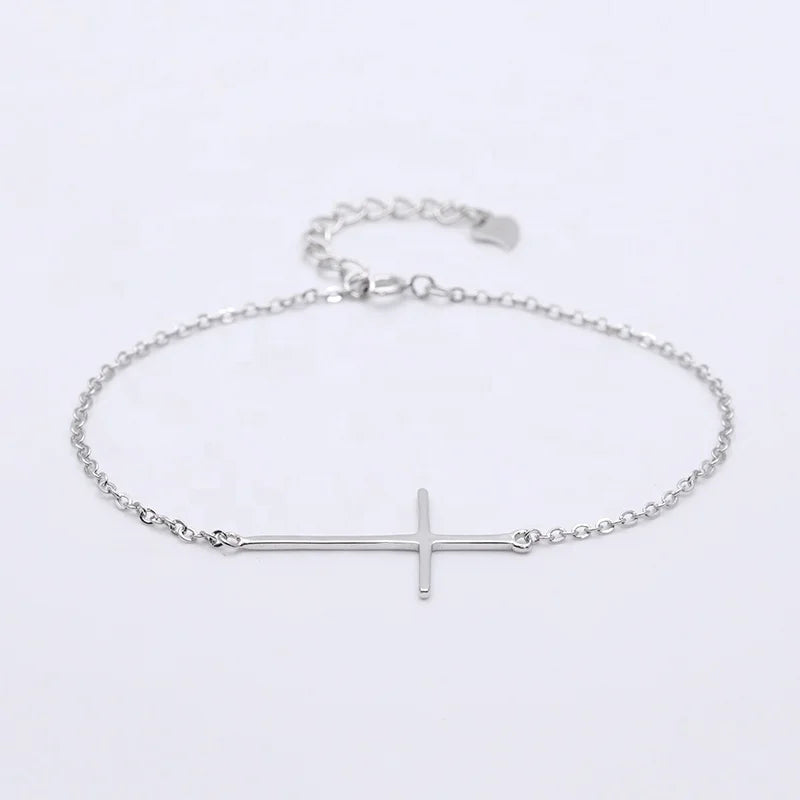 Sideways Sterling silver cross bracelet-warranteed