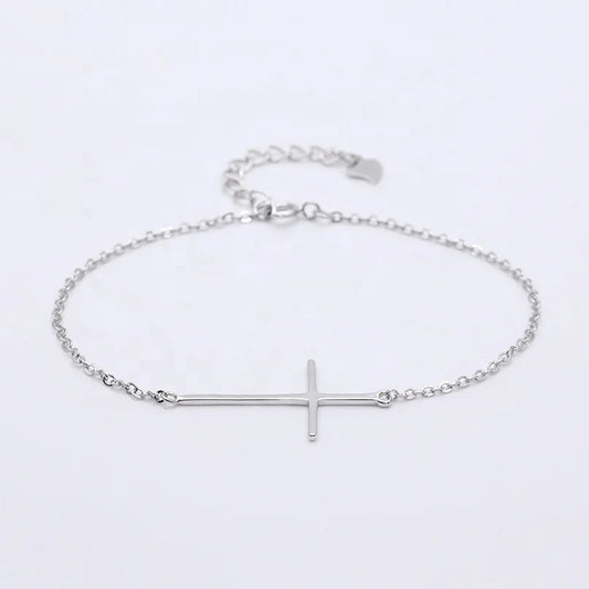 Sideways Sterling silver cross bracelet-warranteed