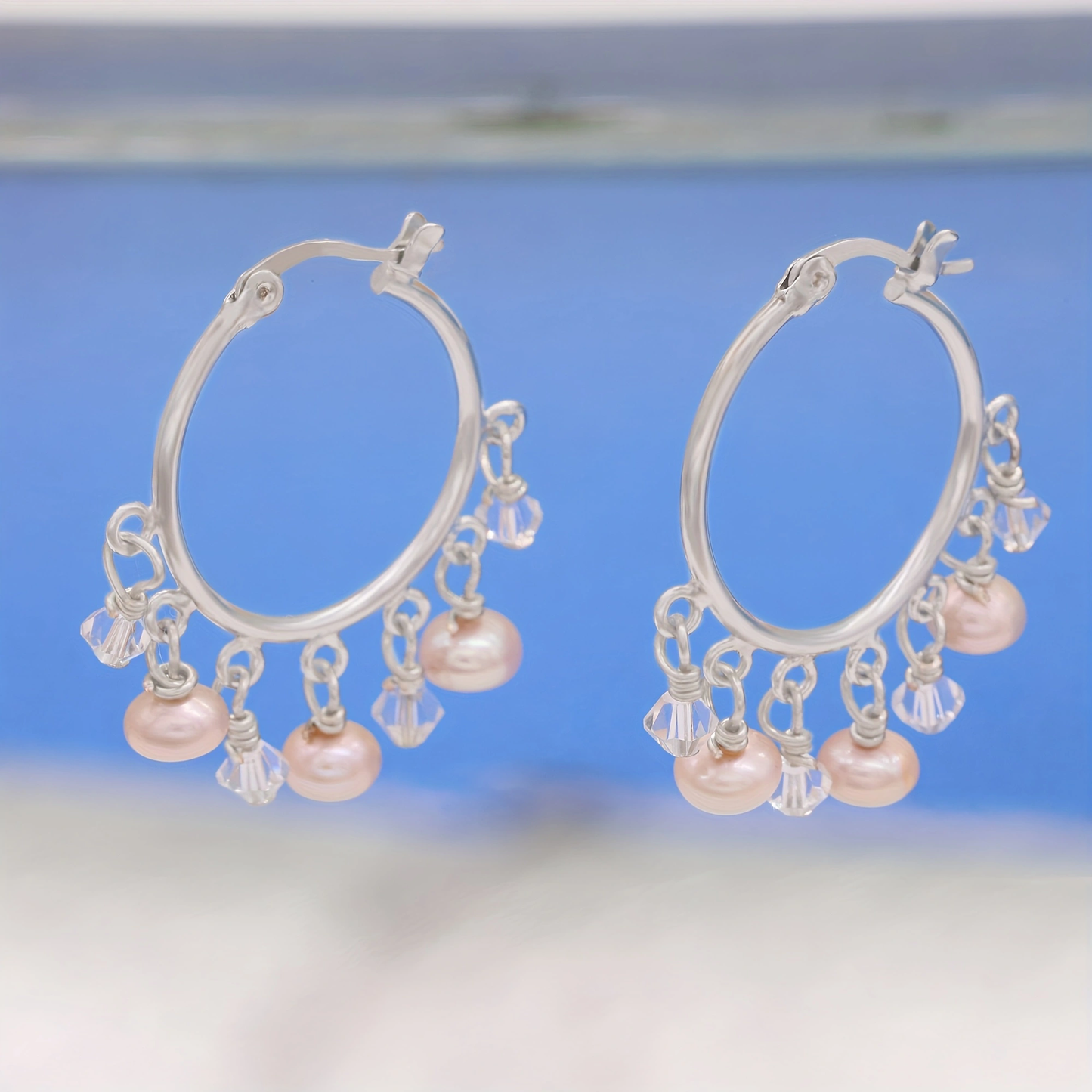 Elegant looped fringe freshwater Pearl earrings Natural White pendant Pearl design Bohemian chic earrings for everyday wear/parties, unique Valentine's Day gifts[EH-2501Pink-01]