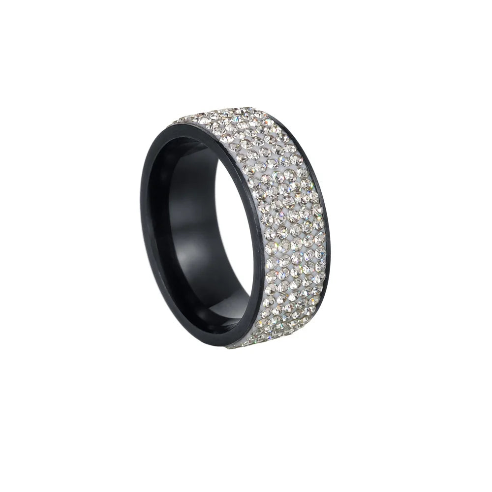 Stainless Steel CZ Crystal 5-Row Ring | Sizes 6–12