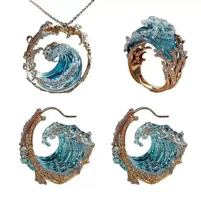 Exciting Wave pendant-ring-earring fashion jewelry set