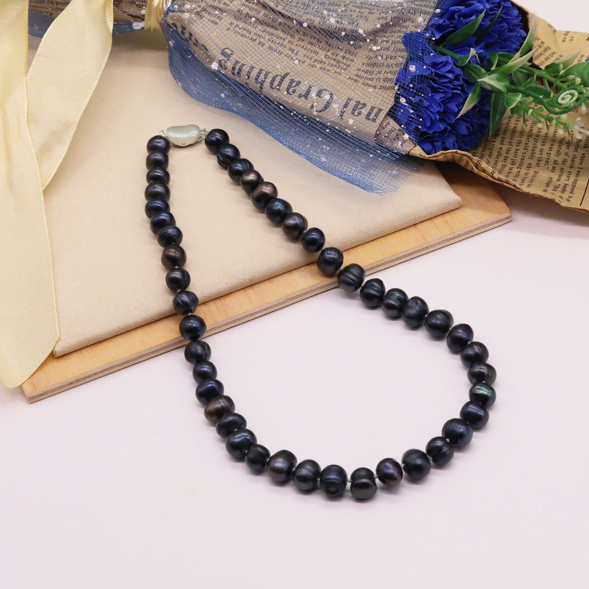 Handmade Freshwater Pearl Necklace Vintage Design Style, Suitable for Daily Wear, Special Occasions, Christmas, Mother'S Day, Thanksgiving, Valentine'S Day, Universal Accessories for All Seasons【NK-XL2501Black-02】
