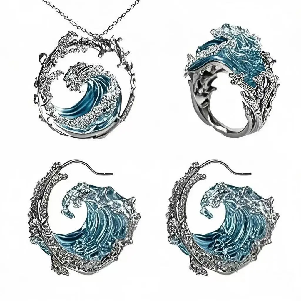 🌊 Ocean Wave Ring-Pendant-Earring set