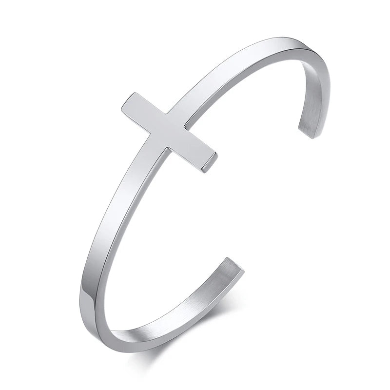 Sideways Crosss cuff Bracelet unisex in silver-gold and black