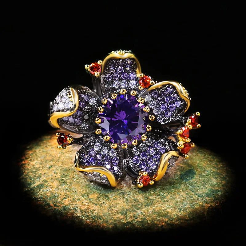 Nightfall Jewell Women’s Bloom Ring with Crystal & Amethyst Stones