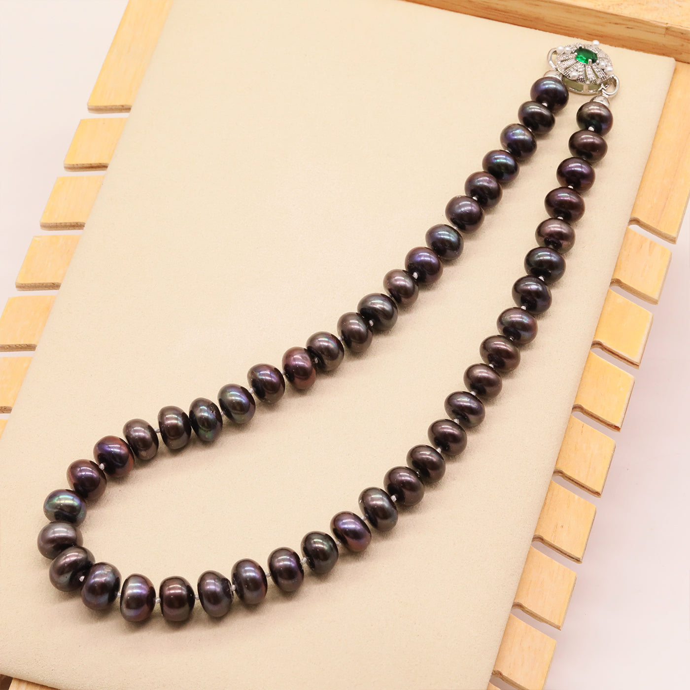 11-13mm Large Purple Freshwater Pearl necklace 100% handmade 19.7inch long flat freshwater pearl necklace with unique round button, ideal gift with gift box [XL-2502Brown-01]
