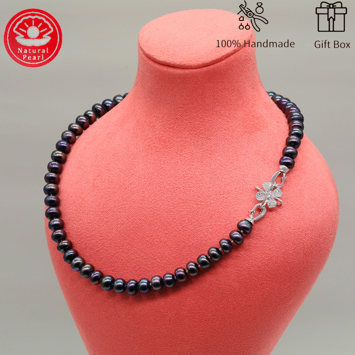 100% handmade 9-10mm unique Flat Freshwater Pearl necklace Luxury AAA+ Freshwater Pearl Necklace jewelry, with gift box, elegant men's and women's jewelry holiday gifts, suitable for everyday and party wear[XL-2501Purple-01]