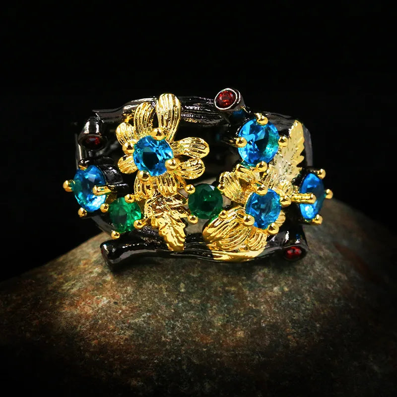 Midnight Bloom Statement Ring