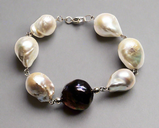 7.75 inch baroque pearl bracelet handcrafted in our shop solid sterling silver materials - Providence silver gold jewelry usa