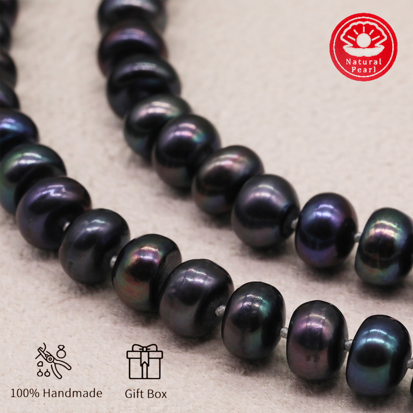 100% handmade 9-10mm unique Flat Freshwater Pearl necklace Luxury AAA+ Freshwater Pearl Necklace jewelry, with gift box, elegant men's and women's jewelry holiday gifts, suitable for everyday and party wear[XL-2501Purple-01]