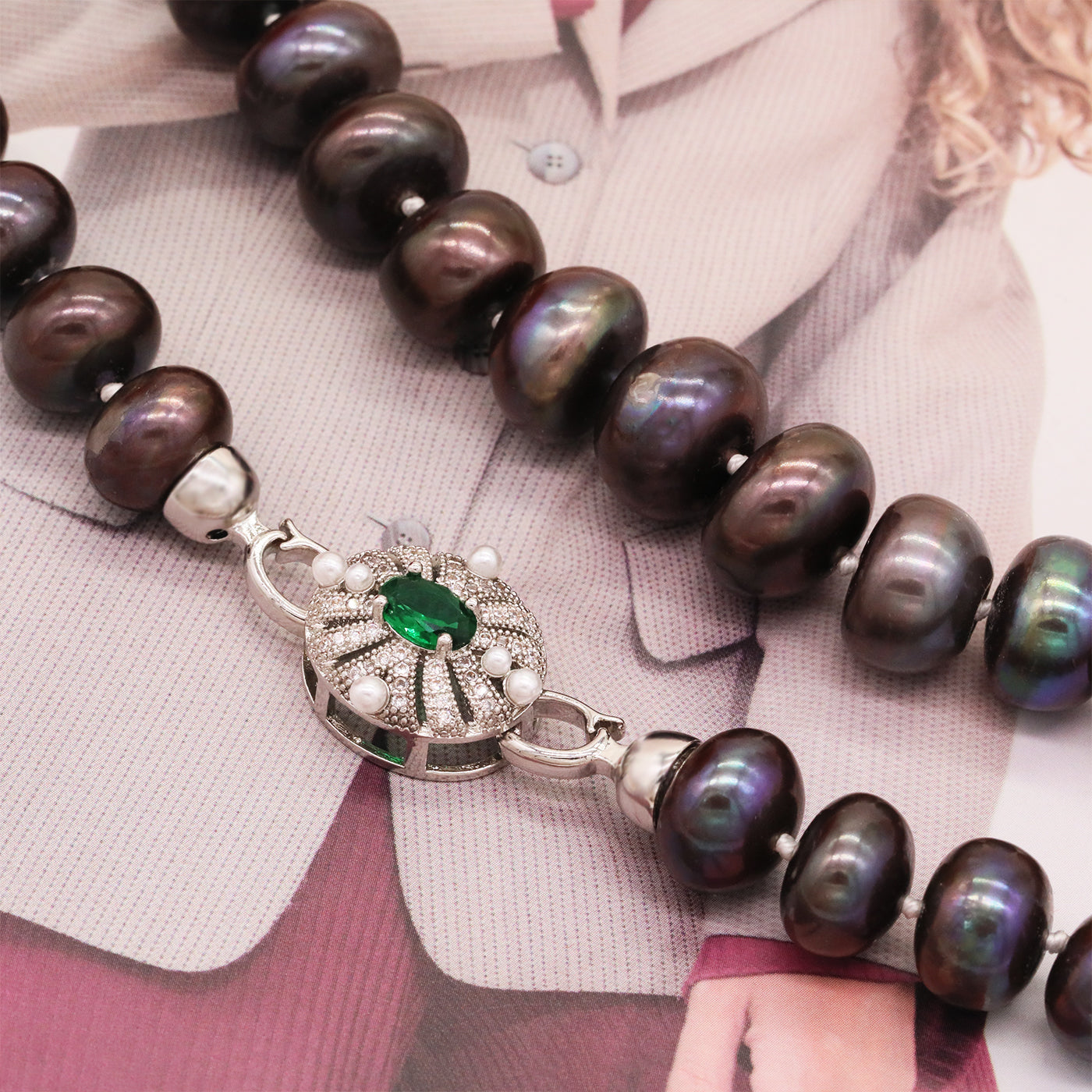 11-13mm Large Purple Freshwater Pearl necklace 100% handmade 19.7inch long flat freshwater pearl necklace with unique round button, ideal gift with gift box [XL-2502Brown-01]