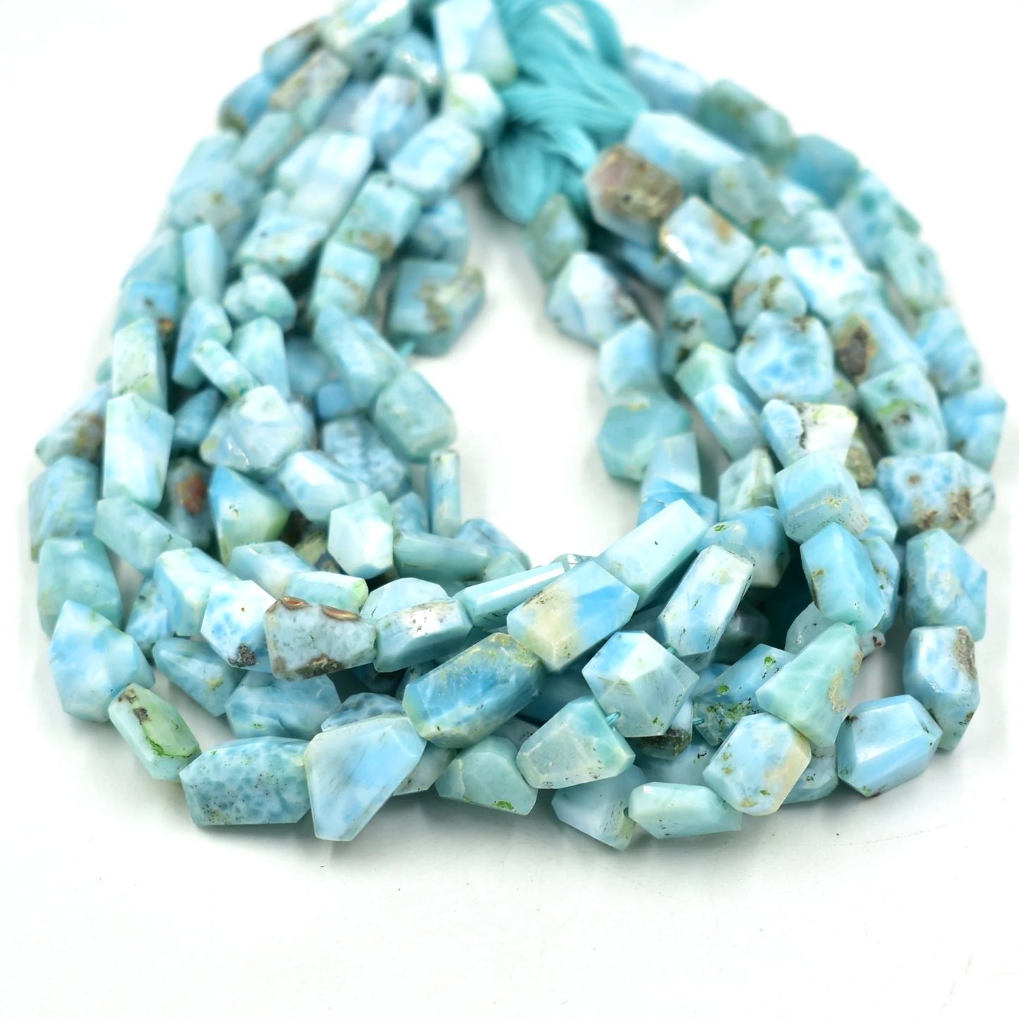 Larimar Raw Nuggets Shape Beads Strand, Faceted Loose Gemstone For Making Necklace