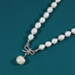 Unique natural white Fresh Water Pearl Necklace with  Pearl pendant, 8-9 mm real fresh water pearl with bow buckle, attached gift box - perfect for giving her/his gift, everyday everything with fresh water pearl jewelry[XL-2501White-03]