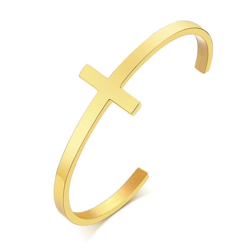 Sideways Crosss cuff Bracelet unisex in silver-gold and black