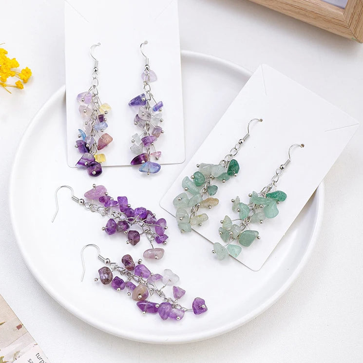 Handcrafted genuine stone dangle light weight grape style dangle earrings