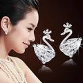 Elegant 925 Sterling Silver Crown Swan Earrings