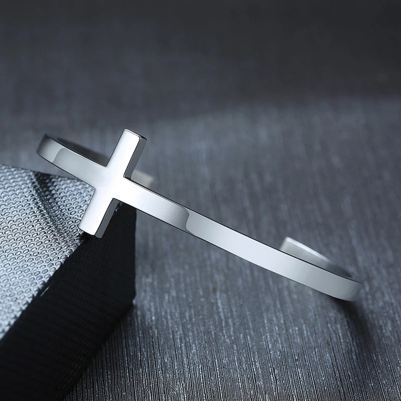 Sideways Crosss cuff Bracelet unisex in silver-gold and black