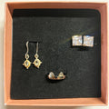 3 pcs. set oval peridot earring-square clear CZ earring-cat ring