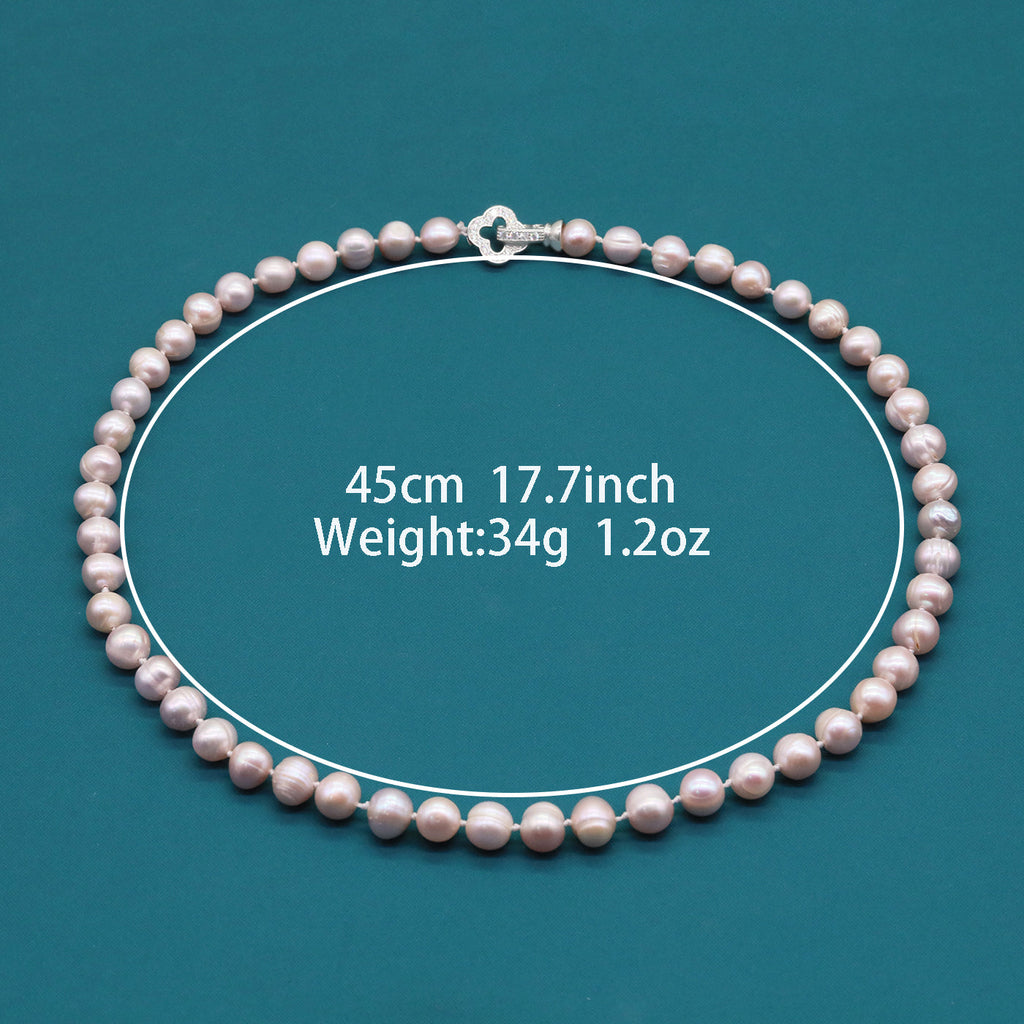Pink Freshwater Pearl Necklace with Hollow Four-Leaf Clover Clasp Perfect for Daily Wear  Special Occasions like Weddings, Birthdays, Anniversaries Valentine's Day【NK-XL2501-Pink-03】