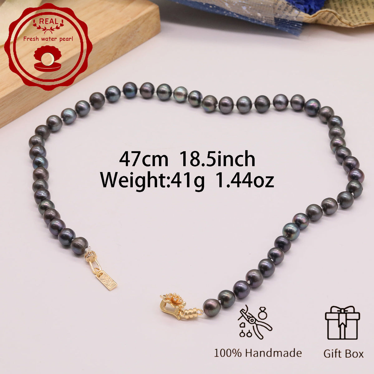 Handmade 8-9mm purple freshwater Pearl necklace flower claps【XL-2411Purple-008】