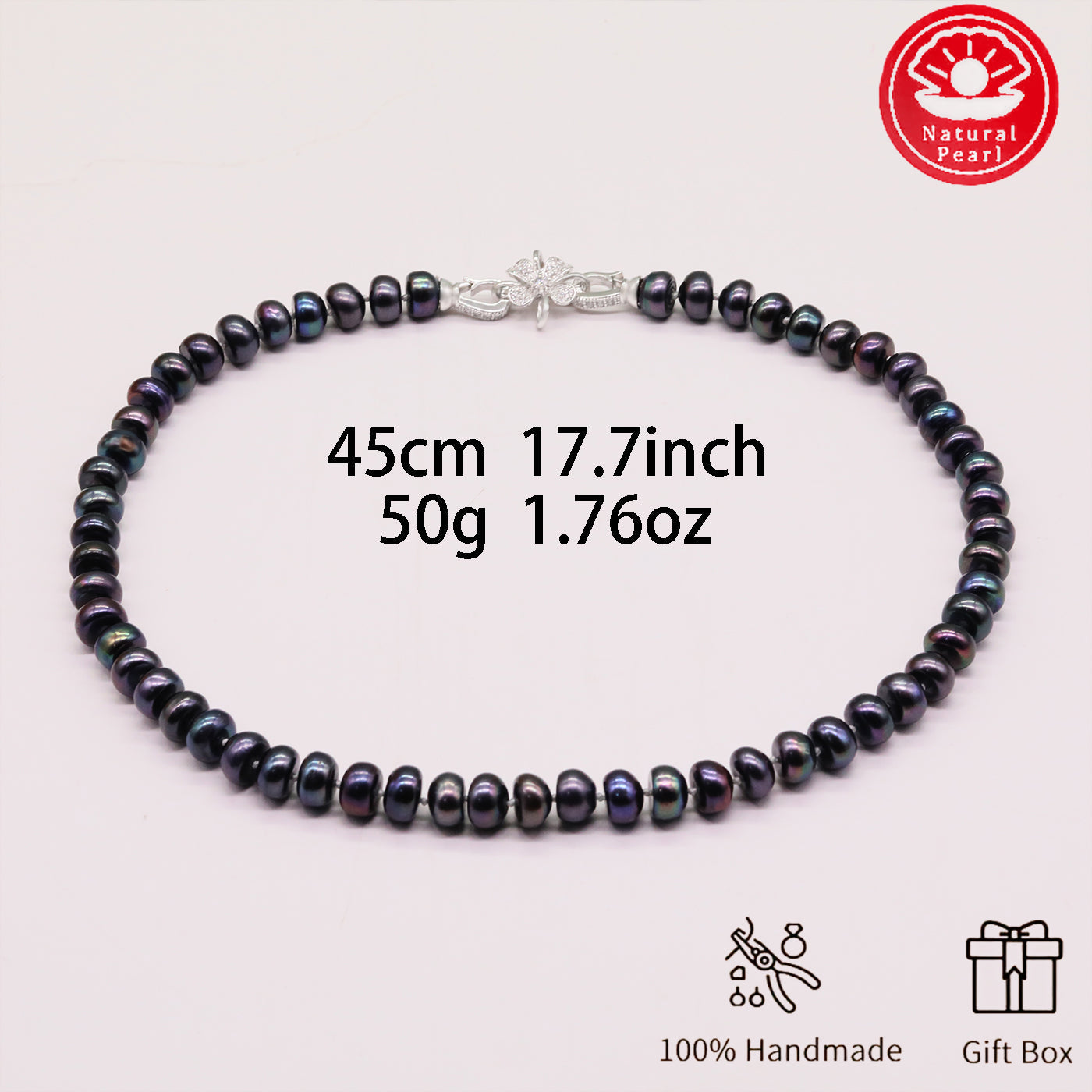100% handmade 9-10mm unique Flat Freshwater Pearl necklace Luxury AAA+ Freshwater Pearl Necklace jewelry, with gift box, elegant men's and women's jewelry holiday gifts, suitable for everyday and party wear[XL-2501Purple-01]
