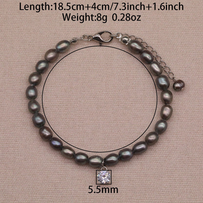 Exquisite Fresh Water Pearl with Zircon Necklace Earrings Bracelet Anklet Four piece Set  ideal for Christmas, Valentine's Day and Thanksgiving gifts, suitable for everyday, wedding and birthday[NK-XL2501-silver-01]