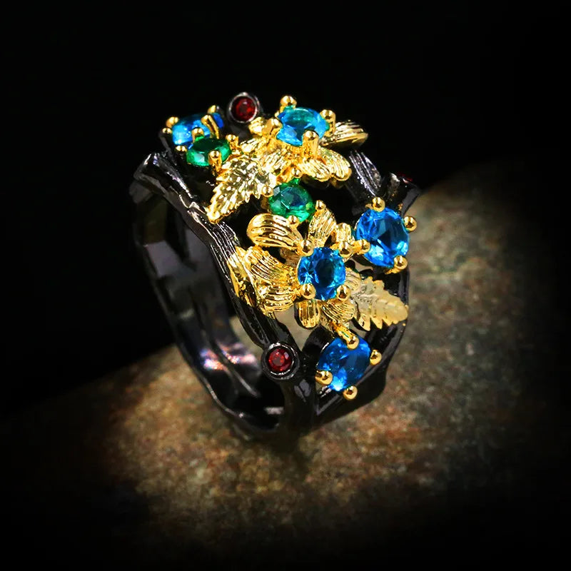 Midnight Bloom Statement Ring