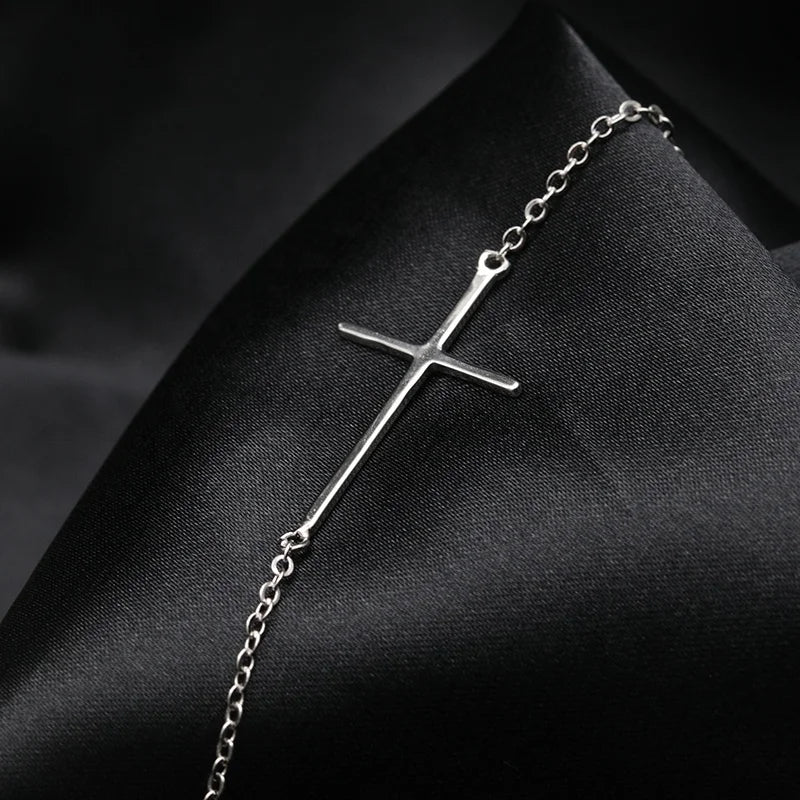 Sideways Sterling silver cross bracelet-warranteed